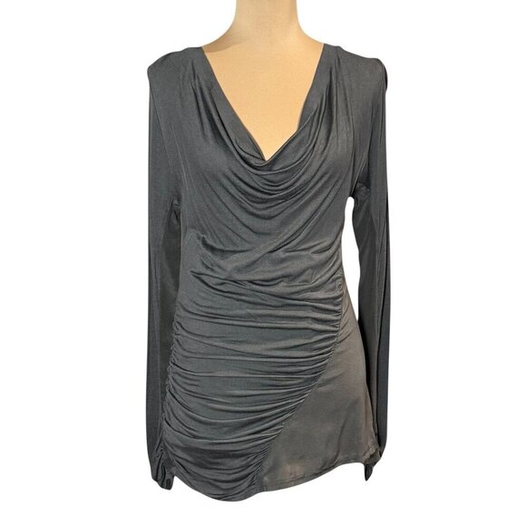 NWT Gold Hawk Asymmetrical Draped Top Sz.S Gray Bamboo Silk Quite Luxury Modern - Picture 1 of 14